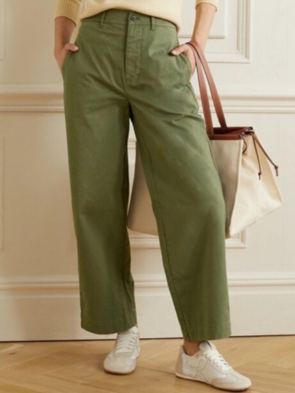 Alex Mill Kelly Wide Leg Chino Pants Size 4 Olive Green High Rise Cotton